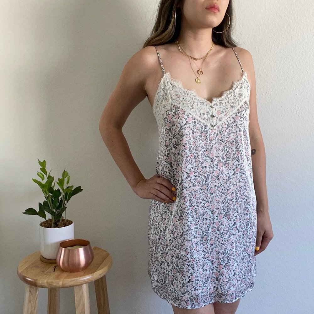 Lace Trim Satin Slip Dress